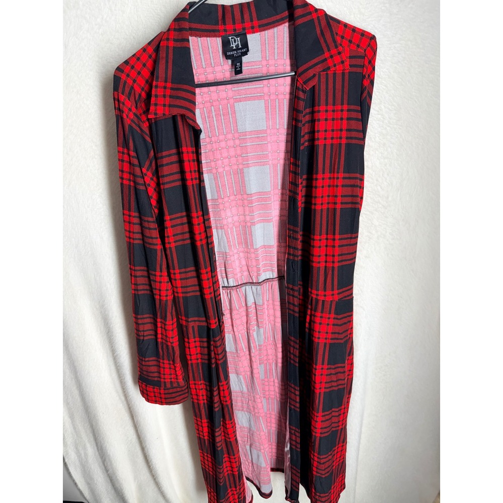 Derek Heart Plus Red Black Plaid Long Sleeve Button Front Shirt Dress 1X